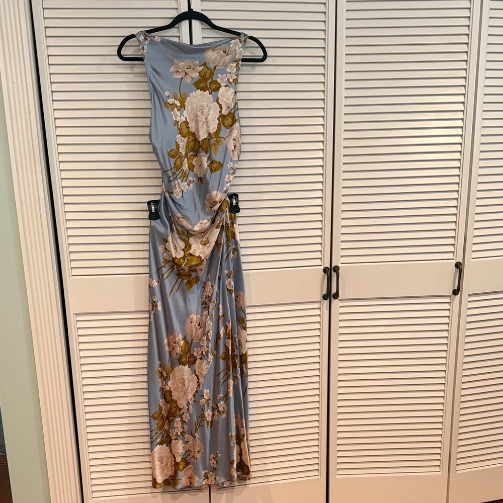 Reformation Anaiis Powder Blue Floral Draped Maxi Dress